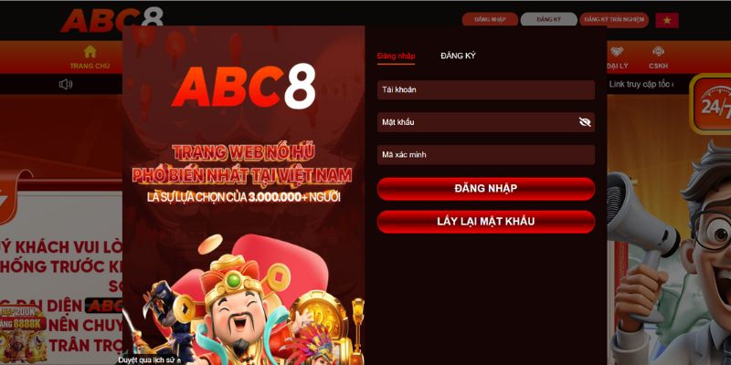 Điền thông tin đăng nhập ABC8